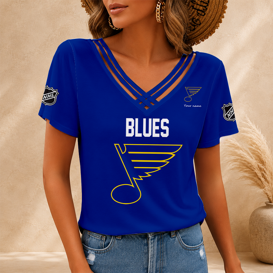[SUPER SALE] NEW CUSTOMIZED NHL14 SLB ST. LOUIS BLUES V-NECK SHIRT
