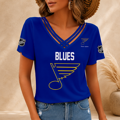 [SUPER SALE] NEW CUSTOMIZED NHL14 SLB ST. LOUIS BLUES V-NECK SHIRT