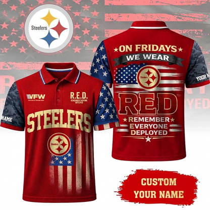 VIRAL EDITON - NEW CUSTOMIZED NFL14 PSB PITTSBURGH STEELERS INDEPENDENCE DAY POLO SHIRT, ZIP POLO SHIRT & T-SHIRTS