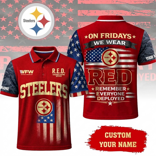 VIRAL EDITON - NEW CUSTOMIZED NFL14 PSB PITTSBURGH STEELERS INDEPENDENCE DAY POLO SHIRT, ZIP POLO SHIRT & T-SHIRTS
