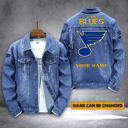 ELITE EDITION - NEW CUSTOMIZED NHL14 SLB ST. LOUIS BLUES DENIM JACKET