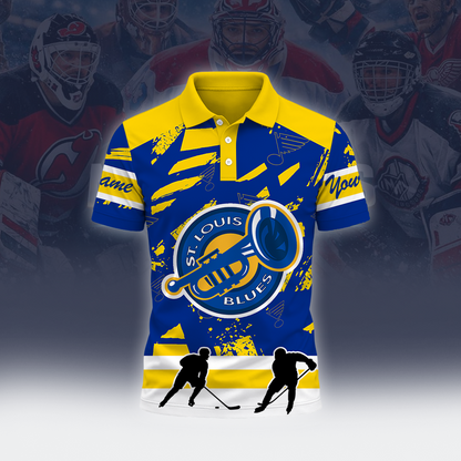 [SUPER SALE] NEW CUSTOMIZED NHL14 SLB ST. LOUIS BLUES POLO SHIRT