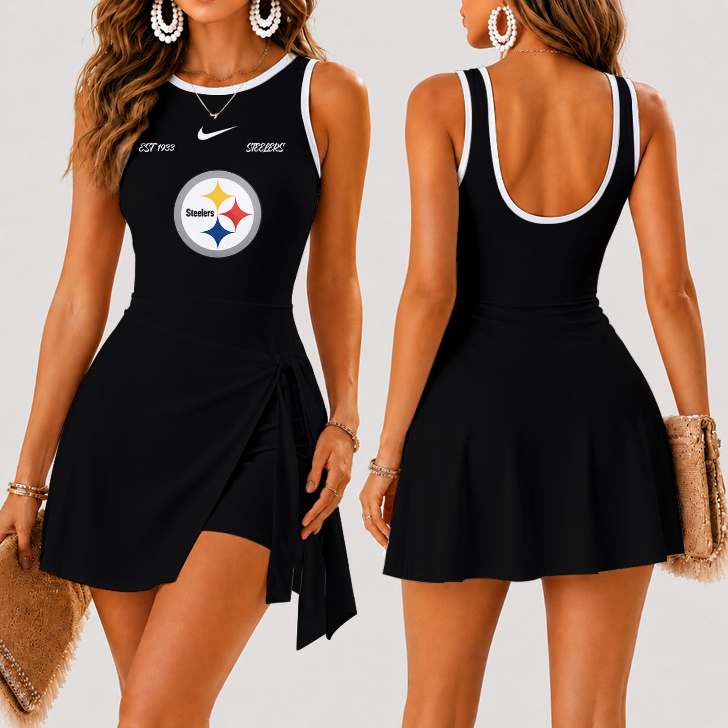 [SPECIAL OFFER] NEW CUSTOMIZED NFL14 PSB PITTSBURGH STEELERS WOMEN'S SUMMER SKORT DRESS