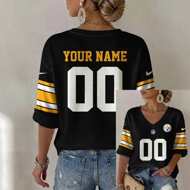 ELITE EDITION - NEW CUSTOMIZED NFL14 PSB PITTSBURGH STEELERS WOMEN'S HEART V-NECK LONG SLEEVE SHIRT