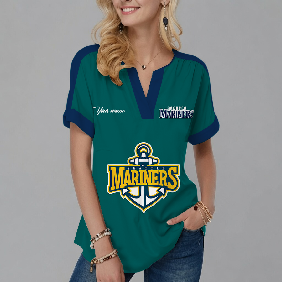 [FLASH SALE] NEW CUSTOMIZED MLB14 SMS SEATTLE MARINERS V-NECK FEMALE SHIRT