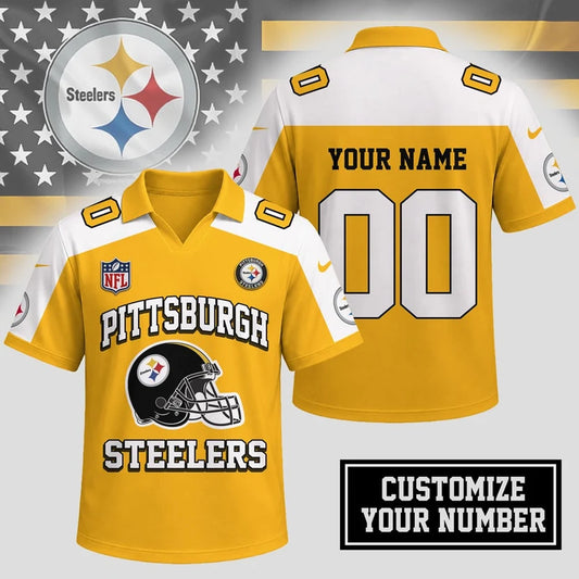 ELITE EDITION - NEW CUSTOMIZED NFL14 PSB PITTSBURGH STEELERS POLO SHIRT