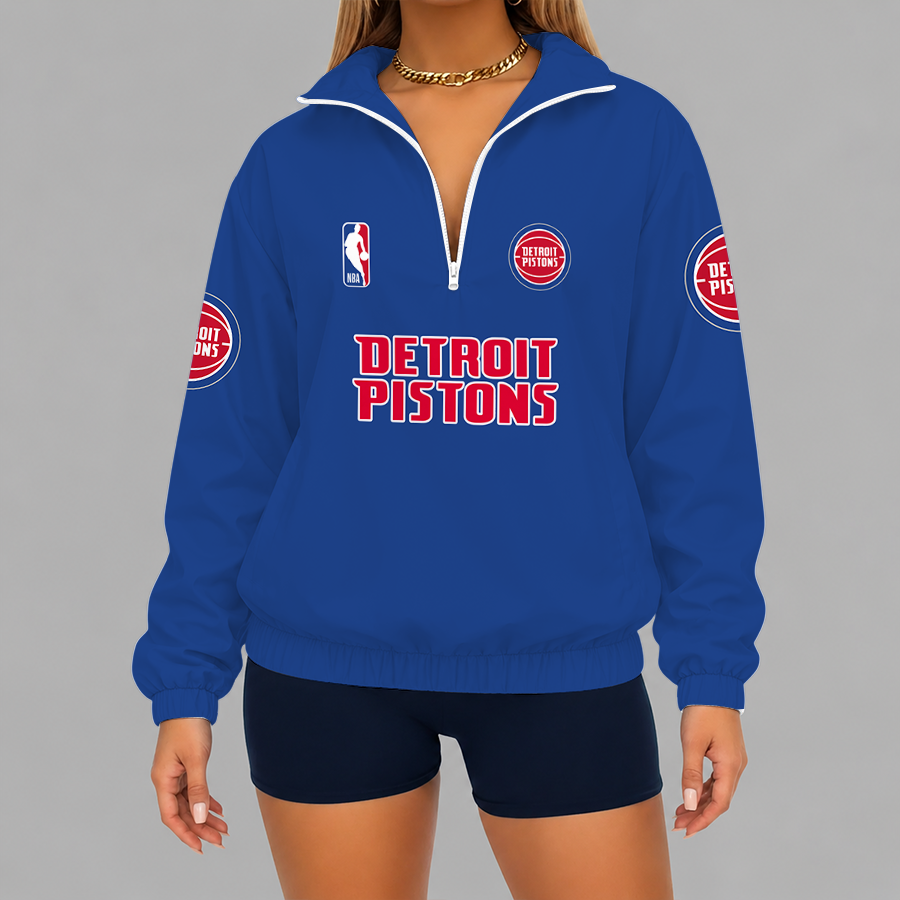 [HOT DEAL] NEW CUSTOMIZED NBA14 DPI DETROIT PISTONS V-NECK ZIPPER SWEATSHIRT JACKET