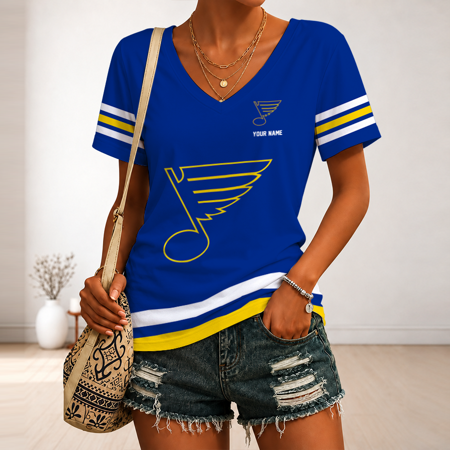 [SUPER SALE] NEW CUSTOMIZED NHL14 SLB ST. LOUIS BLUES V-NECK FEMALE SHIRT