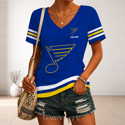 [SUPER SALE] NEW CUSTOMIZED NHL14 SLB ST. LOUIS BLUES V-NECK FEMALE SHIRT