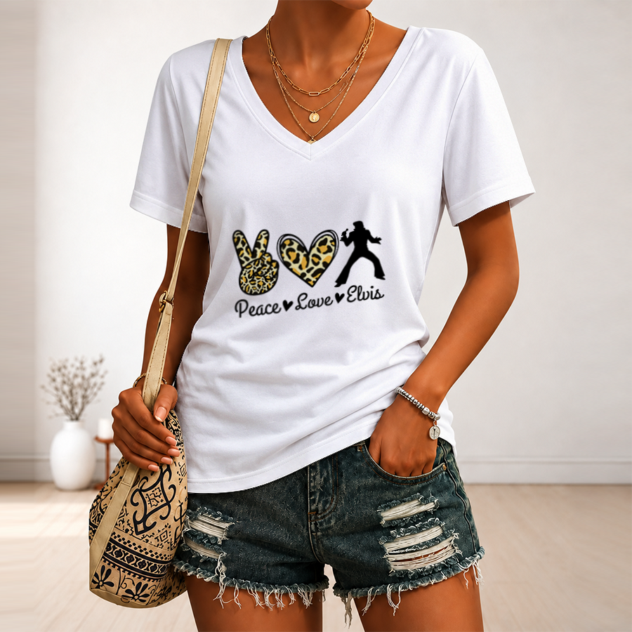 [FAN FAVORITE] NEW CUSTOMIZED ELVIS PRESLEY V-NECK FEMALE SHIRT
