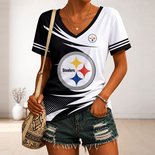 [SPECIAL OFFER] NEW CUSTOMIZED NFL14 PSB PITTSBURGH STEELERS V-NECK FEMALE SHIRT