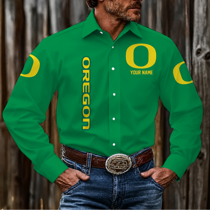 LIMITED EDITION - NEW CUSTOMIZED NCAA FBS14 OGD OREGON DUCKS MEN'S LONG SLEEVE BUTTON-UP SHIRT