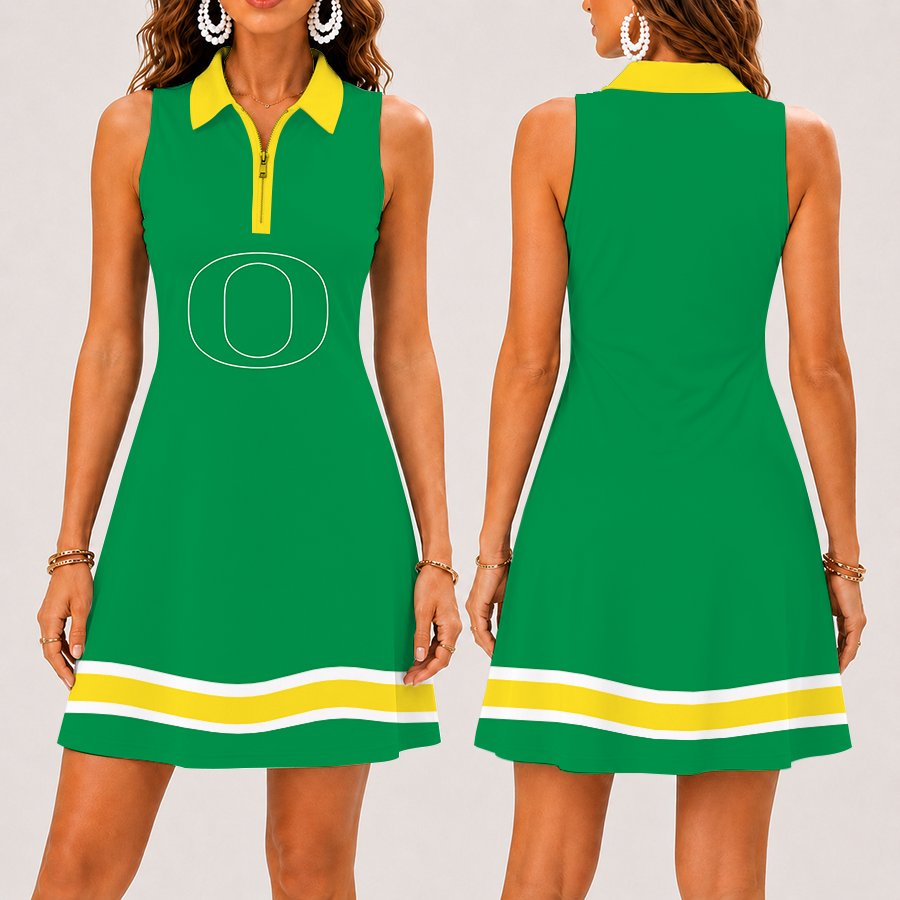 [FAN FAVORITE] NEW CUSTOMIZED NCAA FBS14 OGD OREGON DUCKS WOMEN'S ZIP SLEEVELESS POLO DRESS