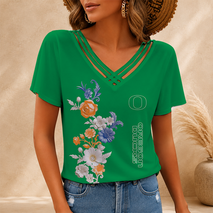 [FAN FAVORITE] NEW CUSTOMIZED NCAA FBS14 OGD OREGON DUCKS V-NECK SHIRT