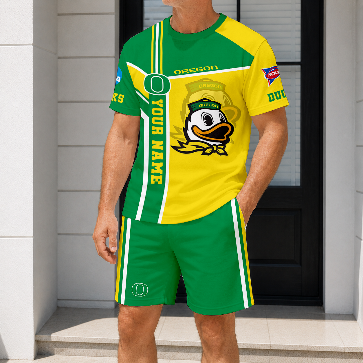 ELITE EDITION - NEW CUSTOMIZED NCAA FBS14 OGD OREGON DUCKS T-SHIRT & SHORT PANTS SET