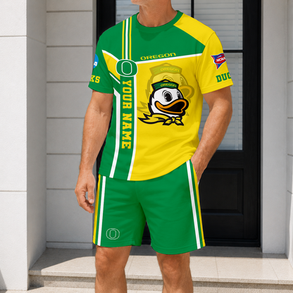 ELITE EDITION - NEW CUSTOMIZED NCAA FBS14 OGD OREGON DUCKS T-SHIRT & SHORT PANTS SET