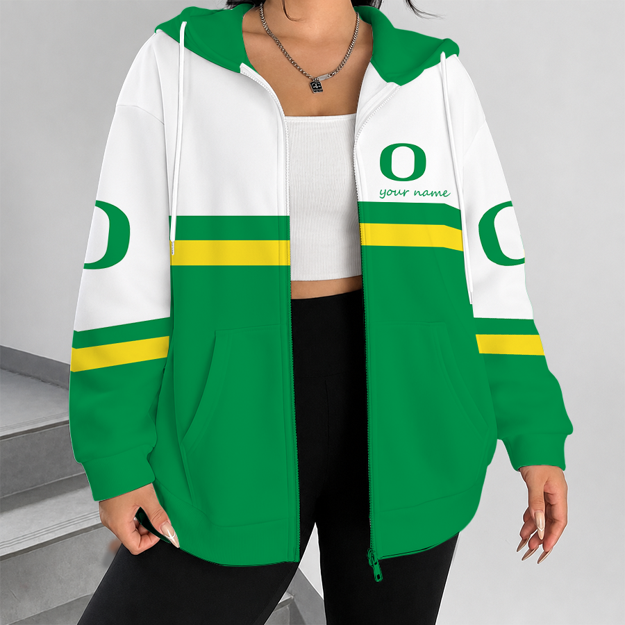 [FAN FAVORITE] NEW CUSTOMIZED NCAA FBS14 OGD OREGON DUCKS ZIP HOODIE