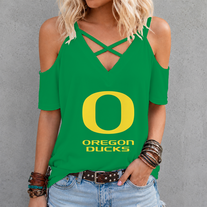 [FAN FAVORITE] NEW CUSTOMIZED NCAA FBS14 OGD OREGON DUCKS CRISS CROSS V-NECK TOP