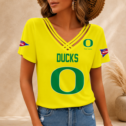 [FAN FAVORITE] NEW CUSTOMIZED NCAA FBS14 OGD OREGON DUCKS V-NECK SHIRT