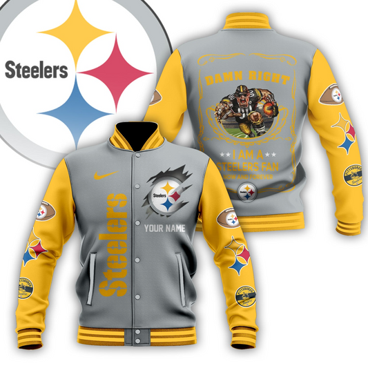 LIMITED EDITION - NEW CUSTOMIZED NFL14 PSB PITTSBURGH STEELERS BASEBALL JACKET