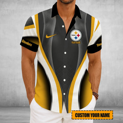 LIMITED EDITION - NEW CUSTOMIZED NFL14 PSB PITTSBURGH STEELERS SHORT SLEEVE BUTTON-UP SHIRT