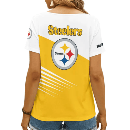 [SPECIAL OFFER] NEW CUSTOMIZED NFL14 PSB PITTSBURGH STEELERS V-NECK FEMALE SHIRT