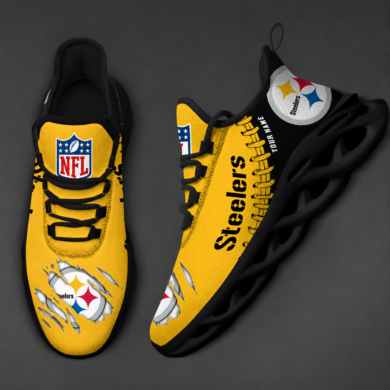 LIMITED EDITION - NEW CUSTOMIZED NFL14 PSB PITTSBURGH STEELERS UNISEX MAX SOUL SHOES