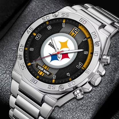 LIMITED EDITION - NEW CUSTOMIZED NFL14 PSB PITTSBURGH STEELERS LUXURY STAINLESS STEEL WATCH