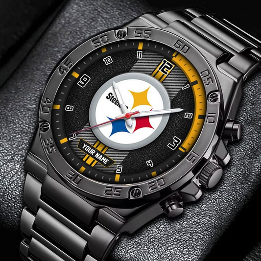 LIMITED EDITION - NEW CUSTOMIZED NFL14 PSB PITTSBURGH STEELERS LUXURY STAINLESS STEEL WATCH