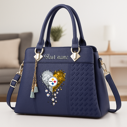 LIMITED EDITION - NEW CUSTOMIZED NFL14 PSB PITTSBURGH STEELERS ZIP HANDBAG MULTICOLOR