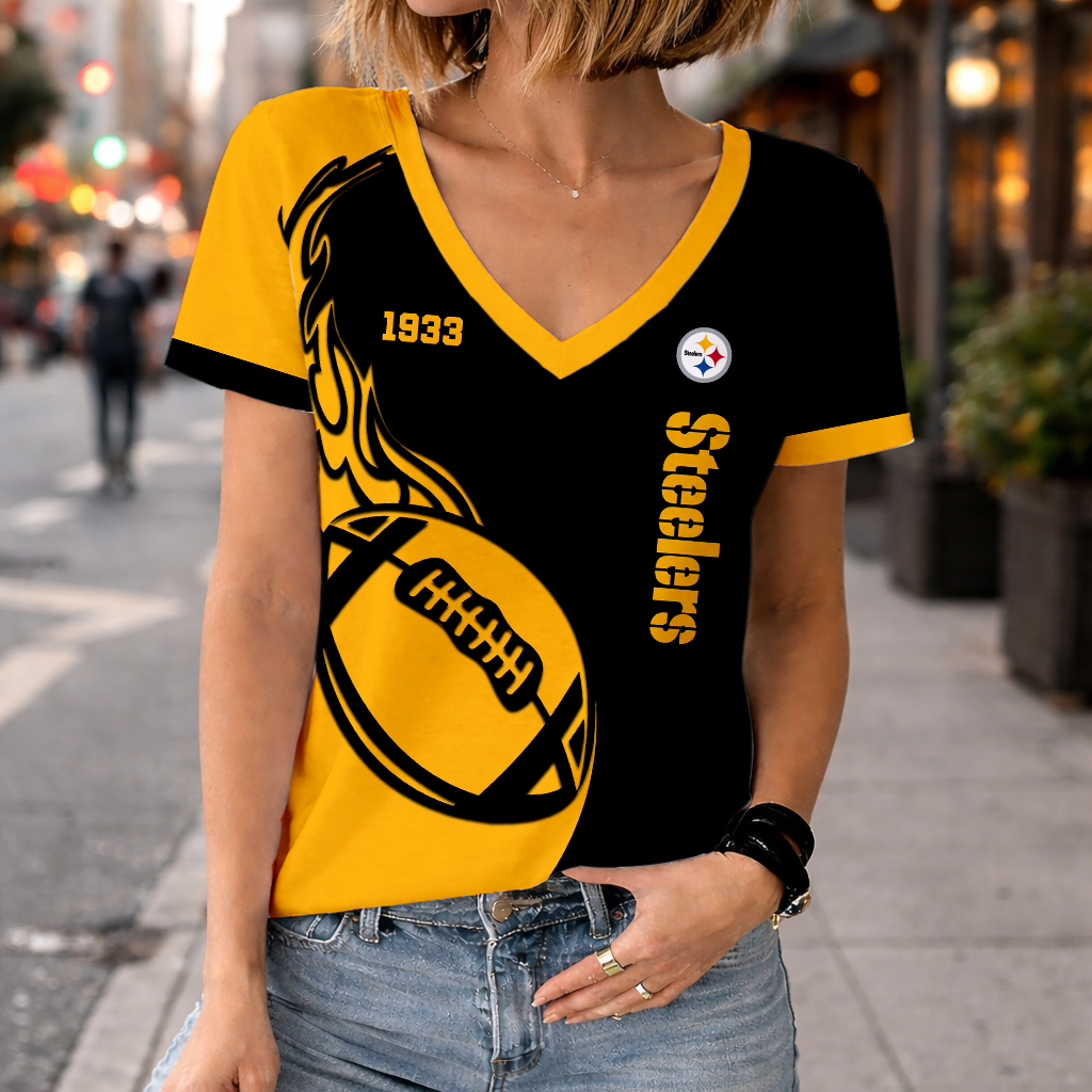 LIMITED EDITION - NEW CUSTOMIZED NFL14 PSB PITTSBURGH STEELERS WOMEN'S V-NECK SHORT SLEEVED T-SHIRT