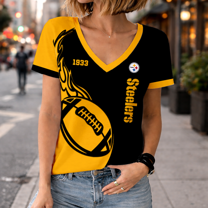 LIMITED EDITION - NEW CUSTOMIZED NFL14 PSB PITTSBURGH STEELERS WOMEN'S V-NECK SHORT SLEEVED T-SHIRT