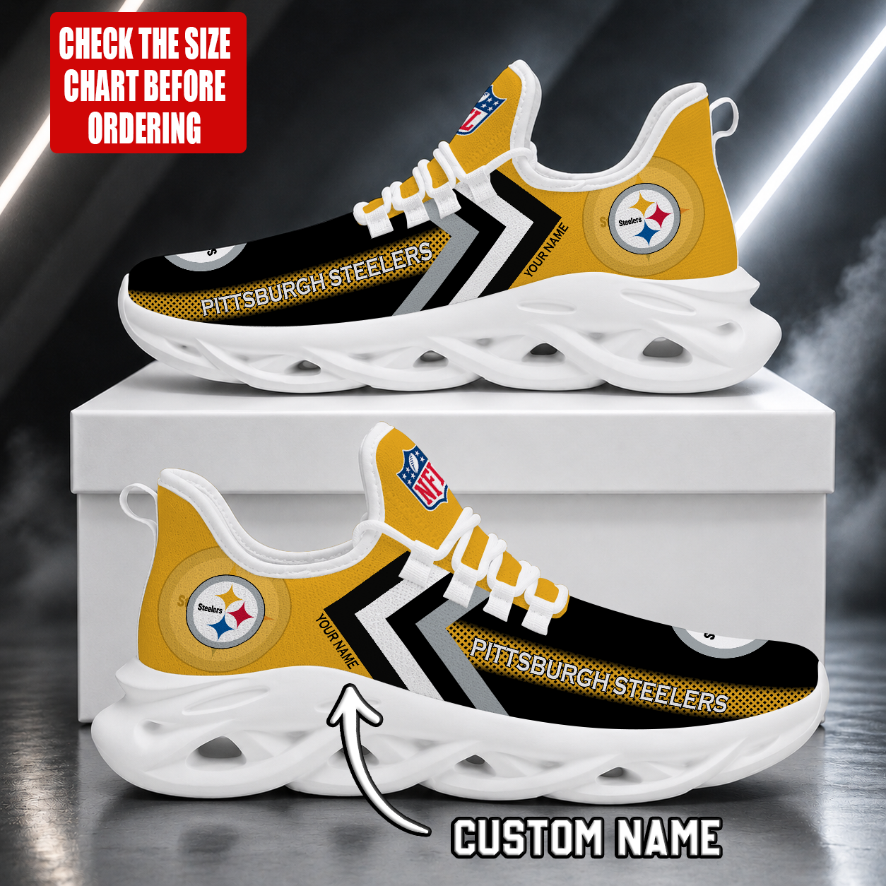 LIMITED EDITION - NEW CUSTOMIZED NFL14 PSB PITTSBURGH STEELERS UNISEX MAX SOUL SHOES