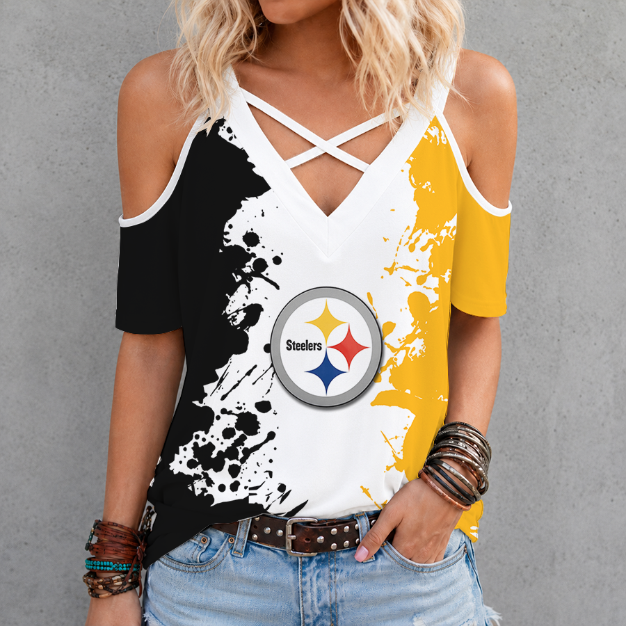 [SPECIAL OFFER] NEW CUSTOMIZED NFL14 PSB PITTSBURGH STEELERS CRISS CROSS V-NECK TOP