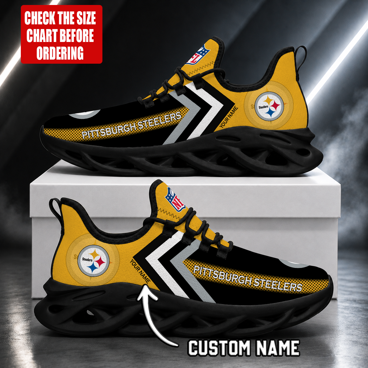LIMITED EDITION - NEW CUSTOMIZED NFL14 PSB PITTSBURGH STEELERS UNISEX MAX SOUL SHOES