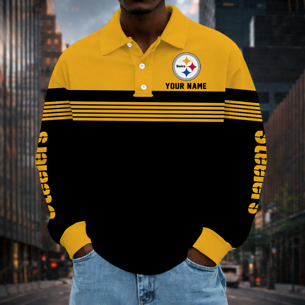 LIMITED EDITION - NEW CUSTOMIZED NFL14 PSB PITTSBURGH STEELERS LONG SLEEVE POLO SHIRT