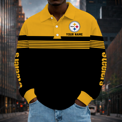 LIMITED EDITION - NEW CUSTOMIZED NFL14 PSB PITTSBURGH STEELERS LONG SLEEVE POLO SHIRT