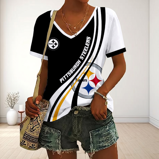 SPECIAL EDITION - NEW CUSTOMIZED NFL14 PSB PITTSBURGH STEELERS V-NECK FEMALE SHIRT