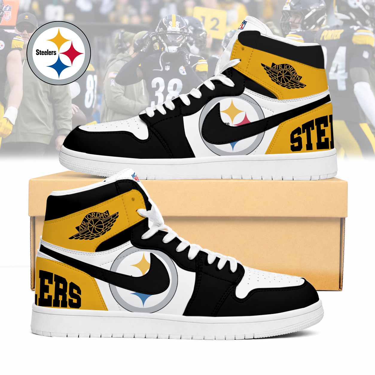 LIMITED EDITION - NEW CUSTOMIZED NFL14 PSB PITTSBURGH STEELERS AIR JORDAN SNEAKERS