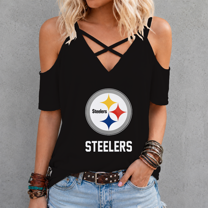 LIMITED EDITION - NEW CUSTOMIZED NFL14 PSB PITTSBURGH STEELERS CRISS CROSS V-NECK TOP