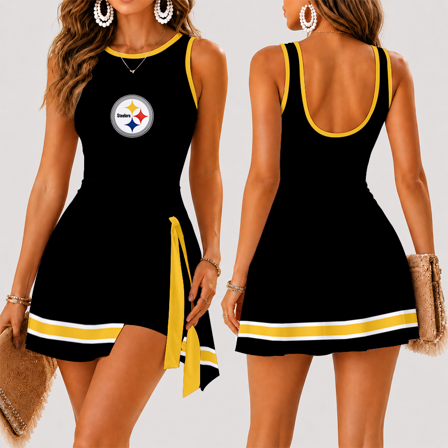 [SPECIAL OFFER] NEW CUSTOMIZED NFL14 PSB PITTSBURGH STEELERS WOMEN'S SUMMER SKORT DRESS
