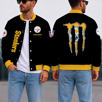 LIMITED EDITION - NEW CUSTOMIZED NFL14 PSB PITTSBURGH STEELERS SATIN VARSITY & BASEBALL JACKET