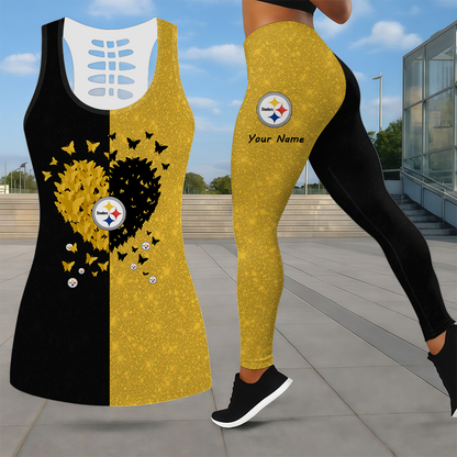 LIMITED EDITION - NEW CUSTOMIZED NFL14 PSB PITTSBURGH STEELERS LEGGINGS & HOLLOW TANK TOP SET