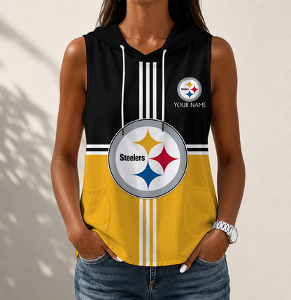 LIMITED EDITION - NEW CUSTOMIZED NFL14 PSB PITTSBURGH STEELERS WOMEN'S SLEEVELESS HOODED POCKET TANK TOP