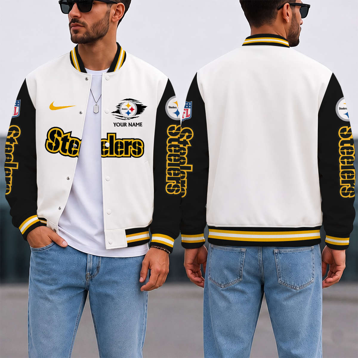 ELITE EDITION - NEW CUSTOMIZED NFL14 PSB PITTSBURGH STEELERS SATIN VARSITY & BASEBALL JACKET