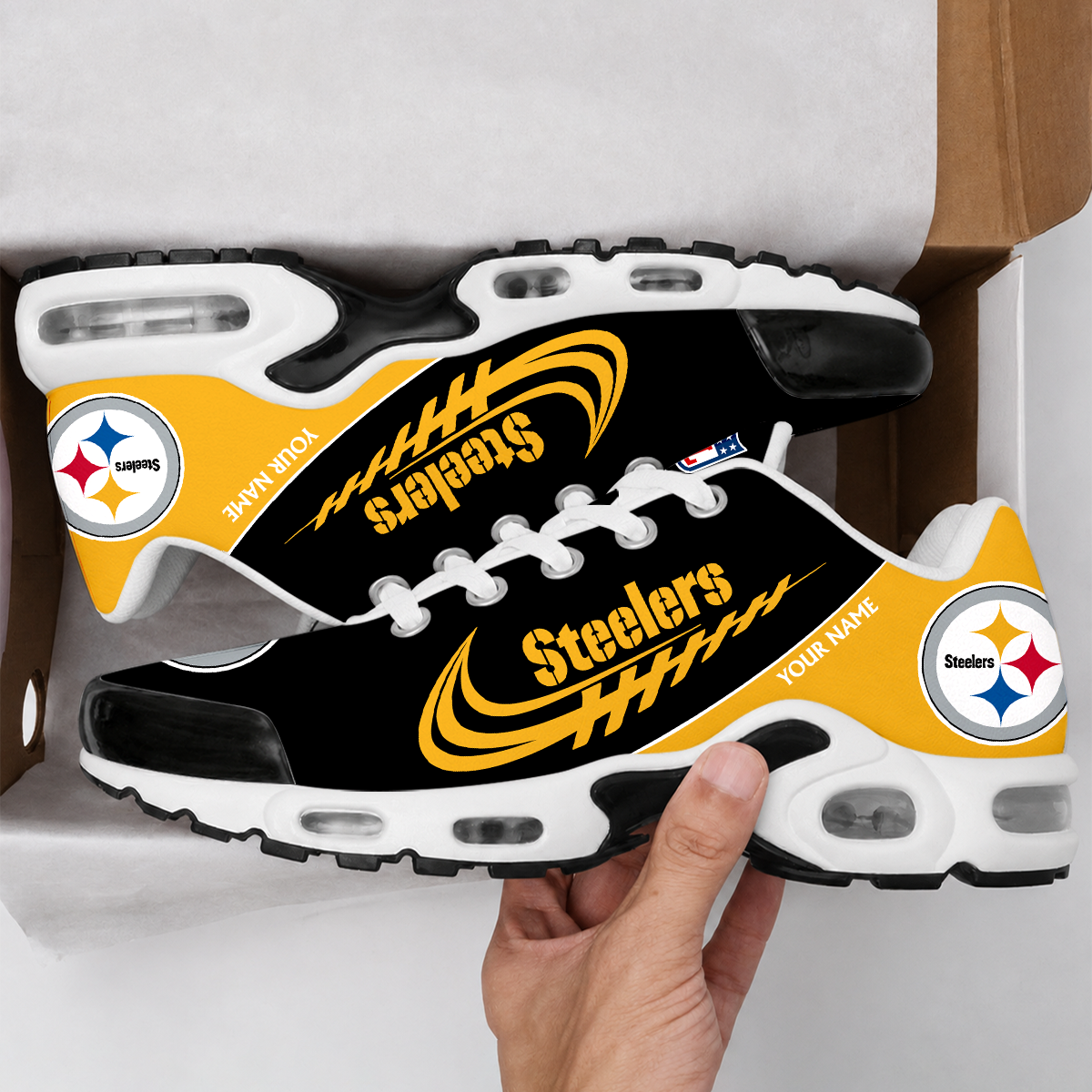 LIMITED EDITION - NEW CUSTOMIZED NFL14 PSB PITTSBURGH STEELERS AIR MAX PLUS SNEAKERS