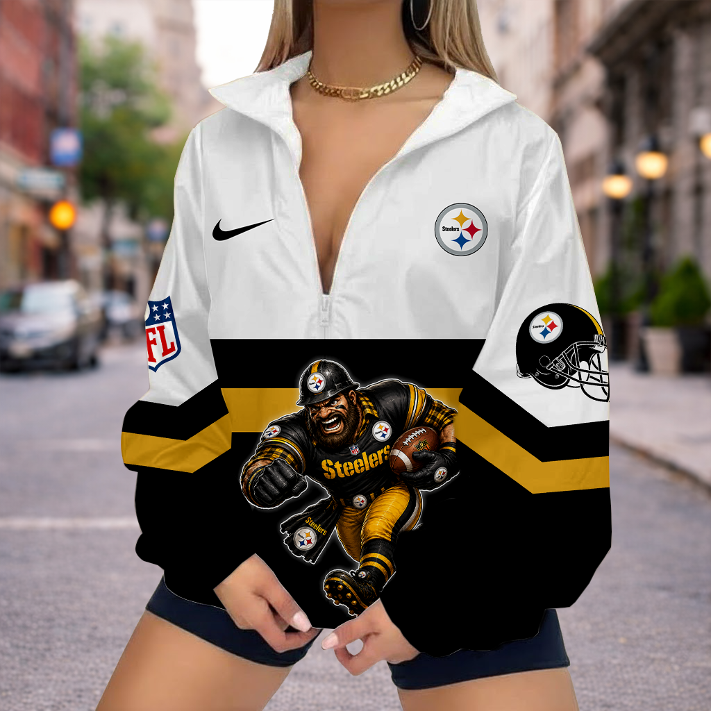 LIMITED EDITION - NEW CUSTOMIZED NFL14 PSB PITTSBURGH STEELERS V-NECK ZIPPER SWEATSHIRT JACKET