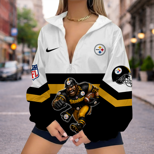LIMITED EDITION - NEW CUSTOMIZED NFL14 PSB PITTSBURGH STEELERS V-NECK ZIPPER SWEATSHIRT JACKET
