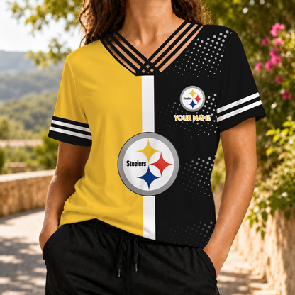 LIMITED EDITION - NEW CUSTOMIZED NFL14 PSB PITTSBURGH STEELERS V-NECK SHIRT