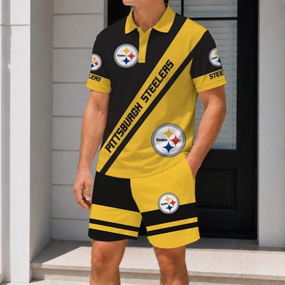 SPECIAL EDITION - NEW CUSTOMIZED NFL14 PSB PITTSBURGH STEELERS POLO SHIRT & SHORT PANTS SET